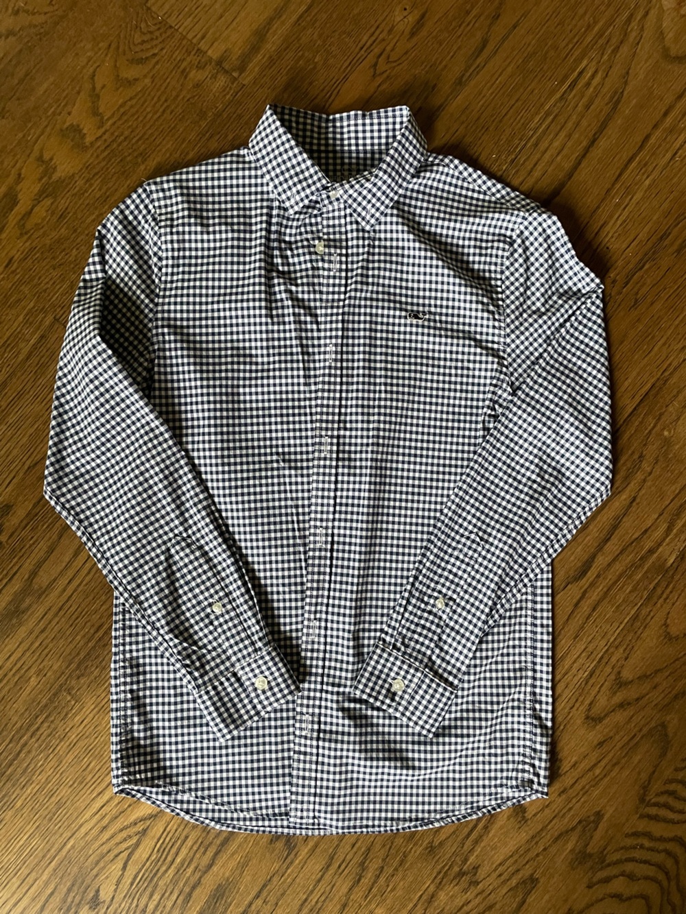 Boy’s L Vineyard Vines Navy & White Gingham Performance Button-Down Shirt